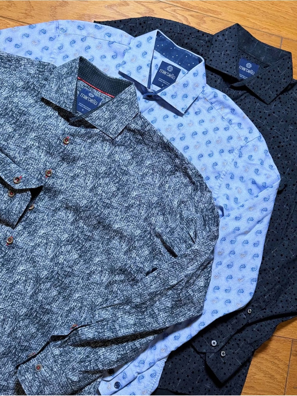Men's Long-Sleeve Patterned Shirt - Blue & Black Marcello sz M